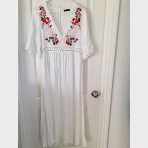 SheIn White Embroidered Dress - Size XL -Worn Once